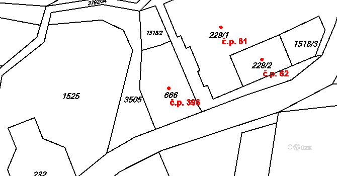 Staré Křečany 396 na parcele st. 666 v KÚ Staré Křečany, Katastrální mapa
