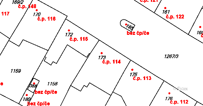 Suchdol 114 na parcele st. 173 v KÚ Suchdol u Konice, Katastrální mapa