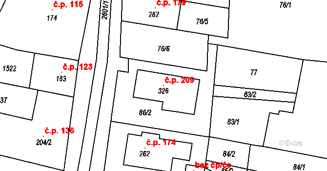 Lipník nad Bečvou VI-Loučka 209, Lipník nad Bečvou na parcele st. 326 v KÚ Loučka, Katastrální mapa