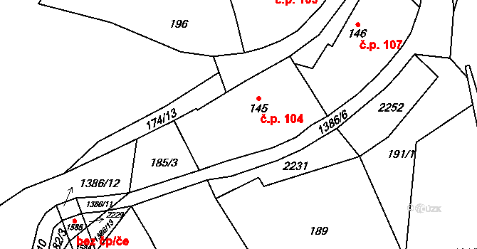 Vranov nad Dyjí 104 na parcele st. 145 v KÚ Vranov nad Dyjí, Katastrální mapa