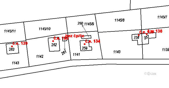 Opatovice I 134 na parcele st. 259 v KÚ Opatovice I, Katastrální mapa