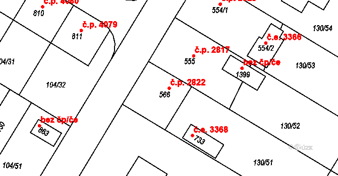Jihlava 2822 na parcele st. 566 v KÚ Bedřichov u Jihlavy, Katastrální mapa