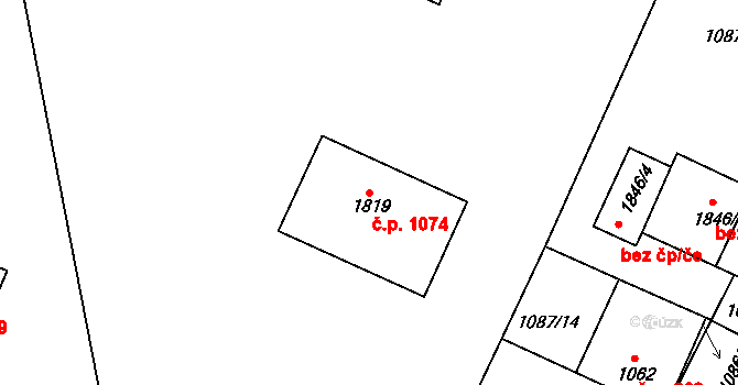 Dobříš 1074 na parcele st. 1819 v KÚ Dobříš, Katastrální mapa