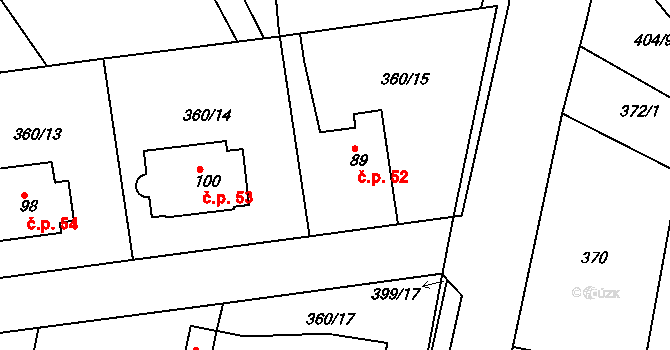 Sovolusky 52 na parcele st. 89 v KÚ Sovolusky u Přelouče, Katastrální mapa