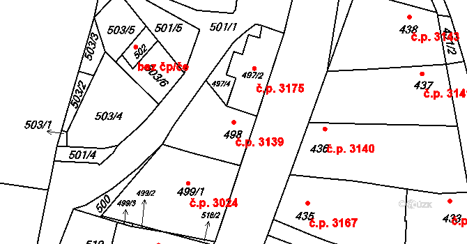 Boršov 3139, Kyjov na parcele st. 498 v KÚ Boršov u Kyjova, Katastrální mapa