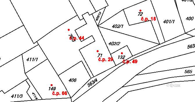 Zákolany 29 na parcele st. 71 v KÚ Trněný Újezd u Zákolan, Katastrální mapa