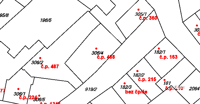 Český Brod 488 na parcele st. 306/4 v KÚ Český Brod, Katastrální mapa