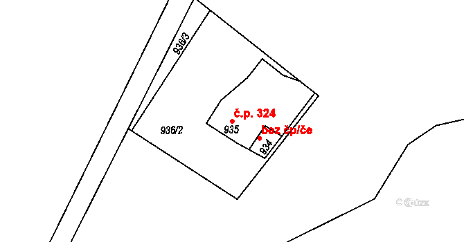 Donín 324, Hrádek nad Nisou na parcele st. 935 v KÚ Donín u Hrádku nad Nisou, Katastrální mapa