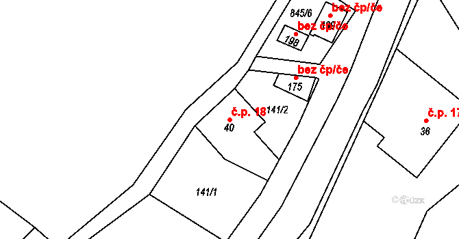 Břevenec 18, Šumvald na parcele st. 40 v KÚ Břevenec, Katastrální mapa