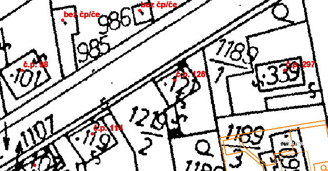 Vráž 126 na parcele st. 121 v KÚ Vráž u Berouna, Katastrální mapa