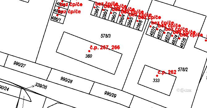Milín 266,267 na parcele st. 360 v KÚ Milín, Katastrální mapa