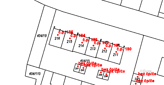 Chomutice 183 na parcele st. 214 v KÚ Chomutice, Katastrální mapa