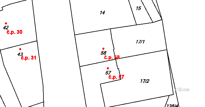 Litochovice nad Labem 58, Prackovice nad Labem na parcele st. 58 v KÚ Litochovice nad Labem, Katastrální mapa