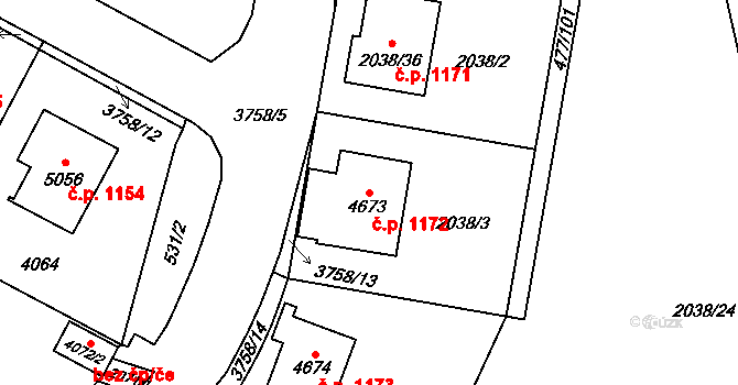 Žamberk 1172 na parcele st. 4673 v KÚ Žamberk, Katastrální mapa