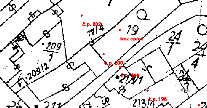 Jaroměřice 200 na parcele st. 206/1 v KÚ Jaroměřice, Katastrální mapa