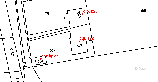 Záblatí 182, Bohumín na parcele st. 557/1 v KÚ Záblatí u Bohumína, Katastrální mapa