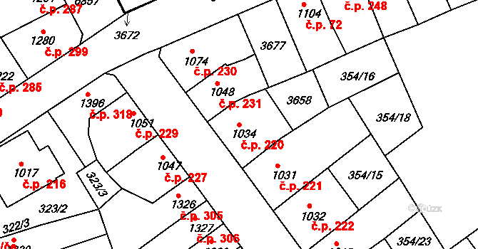 Chrudim III 220, Chrudim na parcele st. 1034 v KÚ Chrudim, Katastrální mapa