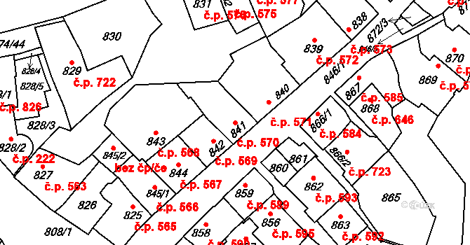 Štýřice 570, Brno na parcele st. 841 v KÚ Štýřice, Katastrální mapa