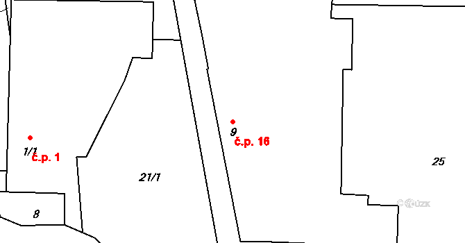 Pejškov 16, Pelhřimov na parcele st. 9 v KÚ Pejškov, Katastrální mapa