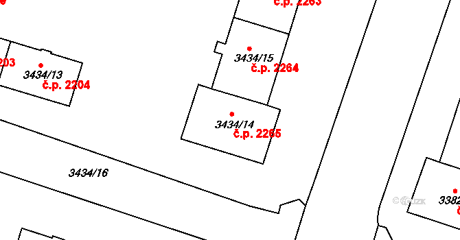 Teplice 2265 na parcele st. 3434/14 v KÚ Teplice, Katastrální mapa