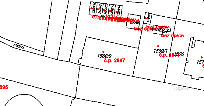 Teplice 2867 na parcele st. 1568/9 v KÚ Teplice, Katastrální mapa