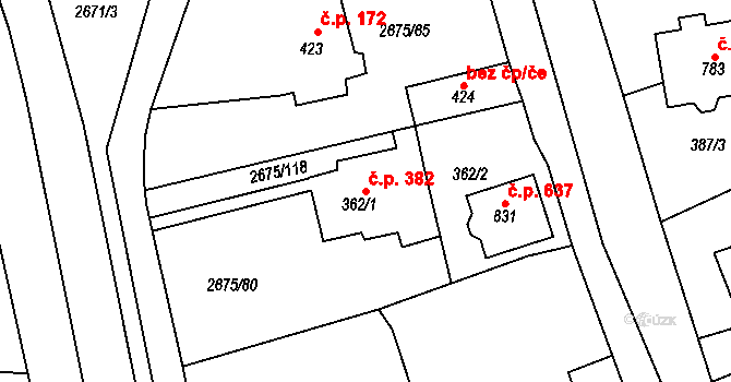 Černilov 382 na parcele st. 362/1 v KÚ Černilov, Katastrální mapa