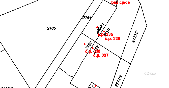 Jablůnka 338 na parcele st. 2162 v KÚ Jablůnka, Katastrální mapa