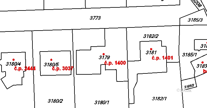 Horní Počernice 1400, Praha na parcele st. 3179 v KÚ Horní Počernice, Katastrální mapa