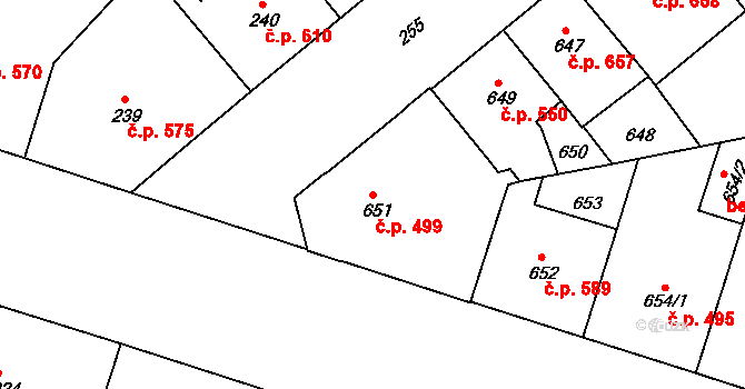 Žižkov 499, Praha na parcele st. 651 v KÚ Žižkov, Katastrální mapa