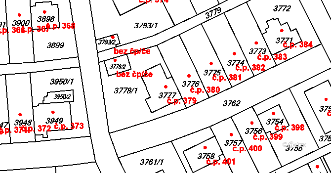 Záběhlice 379, Praha na parcele st. 3777 v KÚ Záběhlice, Katastrální mapa