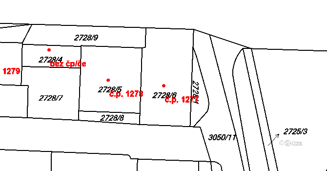 Braník 1277, Praha na parcele st. 2728/6 v KÚ Braník, Katastrální mapa