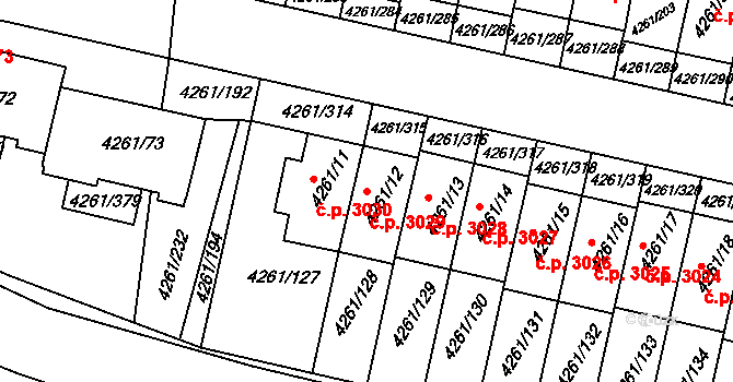 Smíchov 3029, Praha na parcele st. 4261/12 v KÚ Smíchov, Katastrální mapa