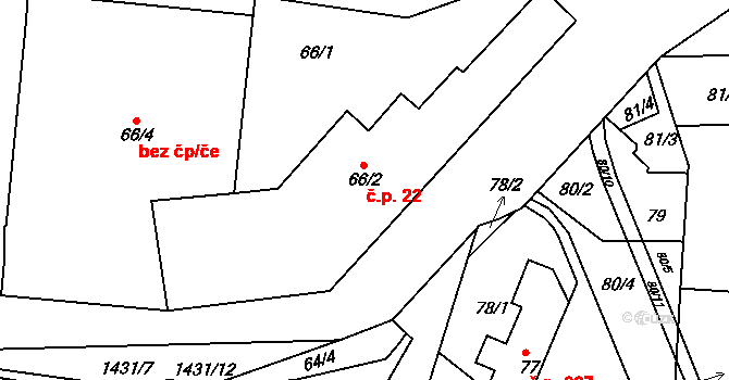 Řepy 22, Praha na parcele st. 66/2 v KÚ Řepy, Katastrální mapa