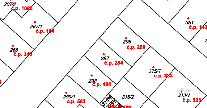 Bubeneč 254, Praha na parcele st. 297 v KÚ Bubeneč, Katastrální mapa