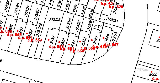 Střední Předměstí 658, Trutnov na parcele st. 3942 v KÚ Trutnov, Katastrální mapa