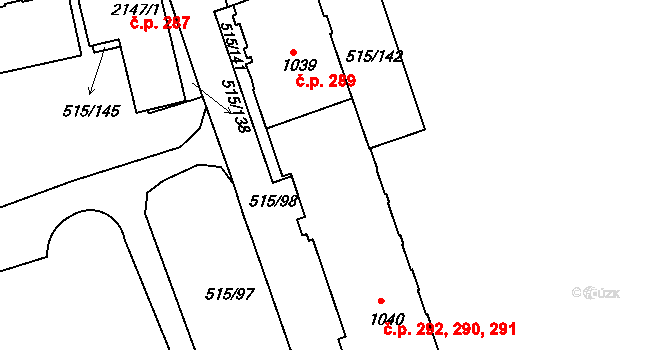 Příbram VII 290,291,292, Příbram na parcele st. 1040 v KÚ Březové Hory, Katastrální mapa