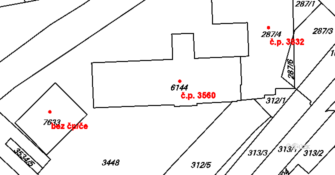 Hodonín 3560 na parcele st. 6144 v KÚ Hodonín, Katastrální mapa