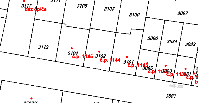 České Budějovice 3 1144, České Budějovice na parcele st. 3102 v KÚ České Budějovice 3, Katastrální mapa
