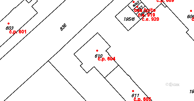Sezimovo Ústí 604 na parcele st. 610 v KÚ Sezimovo Ústí, Katastrální mapa
