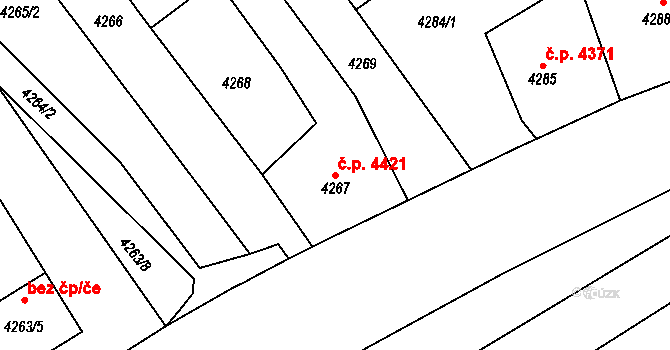 Chomutov 4421 na parcele st. 4267 v KÚ Chomutov II, Katastrální mapa