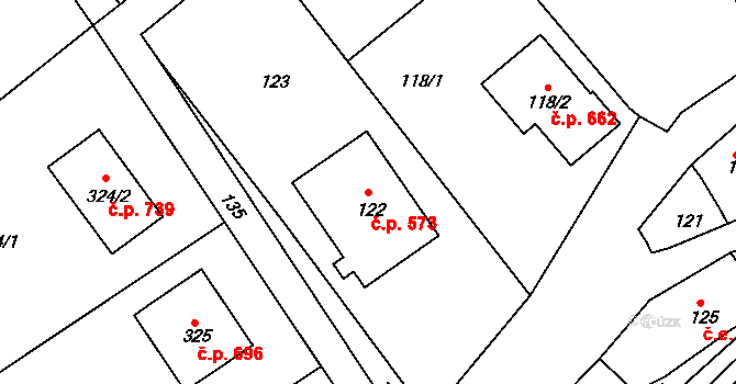 Hodkovice nad Mohelkou 573 na parcele st. 122 v KÚ Hodkovice nad Mohelkou, Katastrální mapa