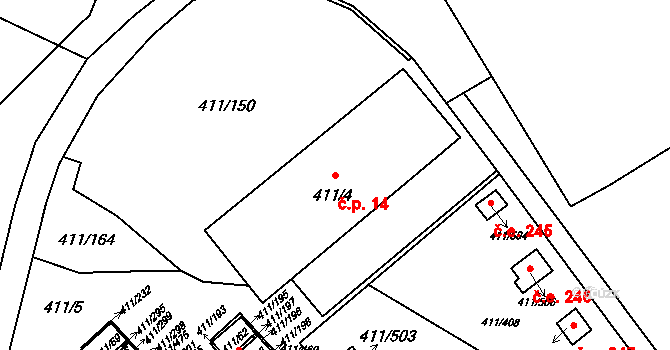 Ráj 14, Karviná na parcele st. 411/4 v KÚ Ráj, Katastrální mapa