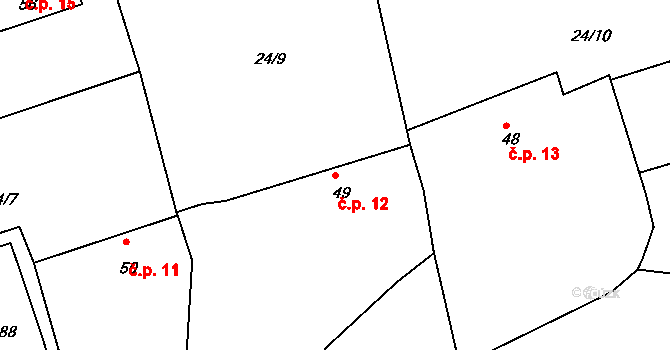Hřešihlavy 12, Kladruby na parcele st. 49 v KÚ Hřešihlavy, Katastrální mapa