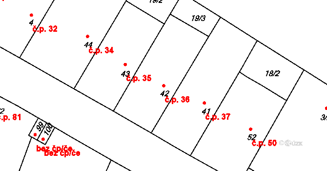 Loukonosy 36, Žiželice na parcele st. 42 v KÚ Loukonosy, Katastrální mapa