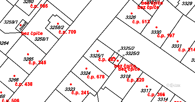 Lobzy 483, Plzeň na parcele st. 3325/1 v KÚ Plzeň, Katastrální mapa