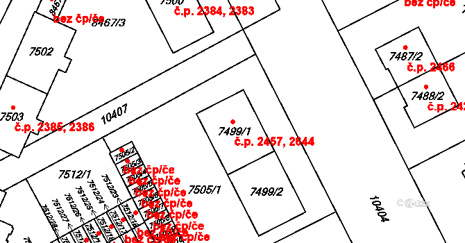 Jižní Předměstí 2457,2644, Plzeň na parcele st. 7499/1 v KÚ Plzeň, Katastrální mapa