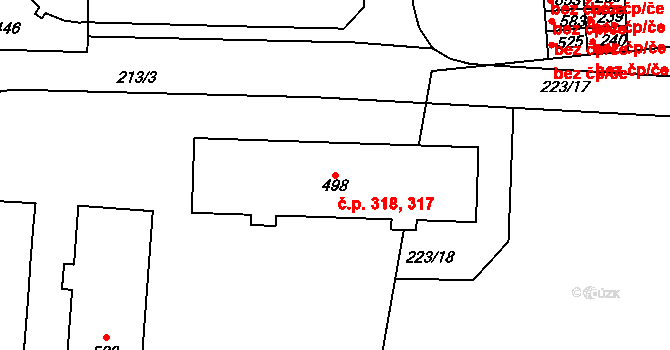 Krasice 317,318, Prostějov na parcele st. 498 v KÚ Krasice, Katastrální mapa