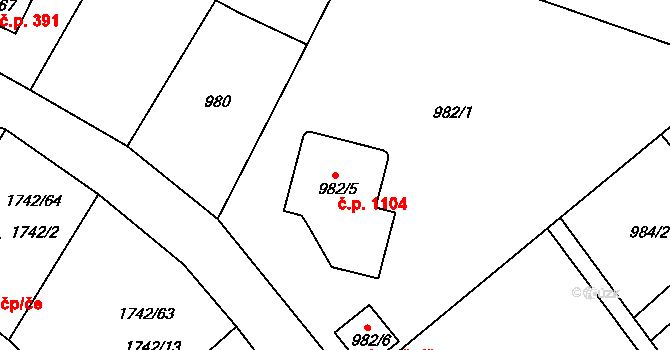 Pod Cvilínem 1104, Krnov na parcele st. 982/5 v KÚ Opavské Předměstí, Katastrální mapa
