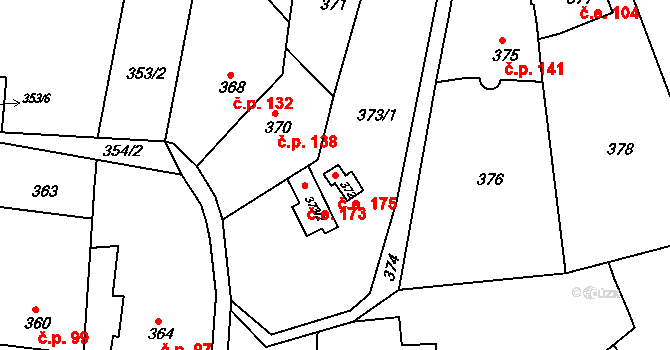 Řícmanice 175 na parcele st. 372 v KÚ Řícmanice, Katastrální mapa