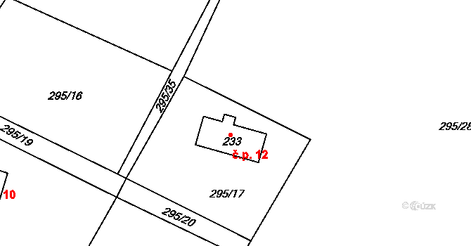 Krámský 12, Velké Popovice na parcele st. 233 v KÚ Lojovice, Katastrální mapa